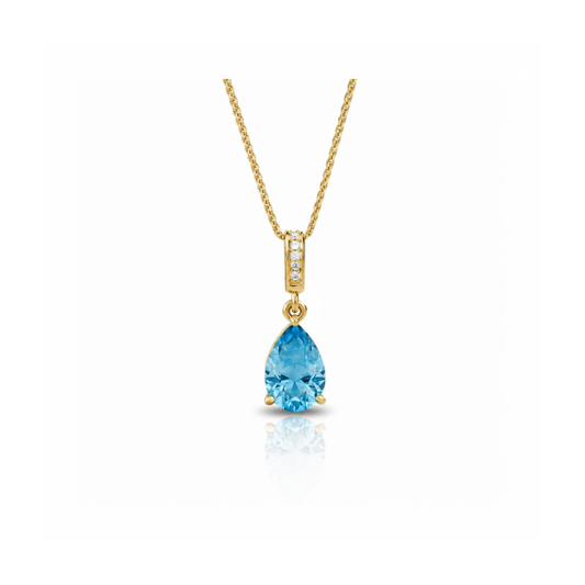 Blue Aquamarine & Diamond Pear Pendant Necklace