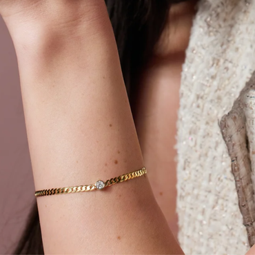 14K Yellow Gold with Natural Diamond Link Bracelet 7"