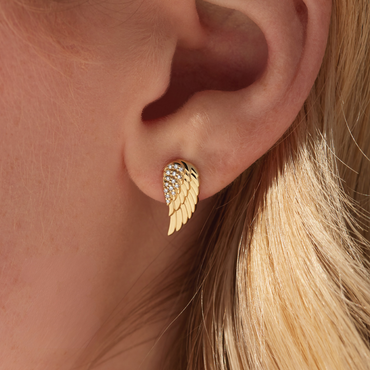 14K Solid Gold Natural Diamond Angel Wing Earrings