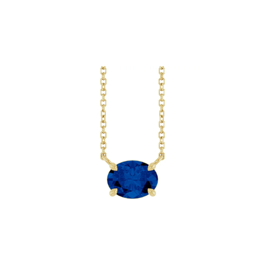 14K Solid Gold Lab-Grown Blue Sapphire 18" Necklace