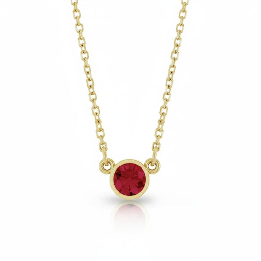 Round Lab-Grown Ruby Solitaire Necklace