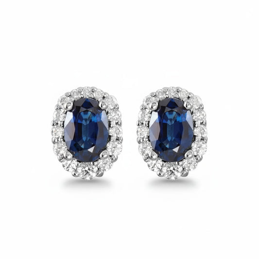 Natural Blue Sapphire & Diamond Earrings