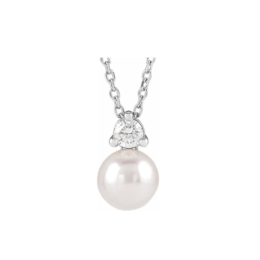 Freshwater Pearl & Lab-Grown Diamond 16-18" Necklace