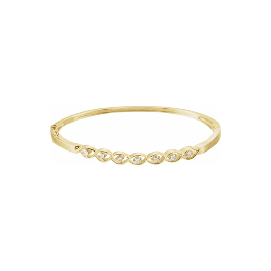 14K Solid Yellow Gold 0.25 CTW Natural Diamond Bangle 6.5" Bracelet