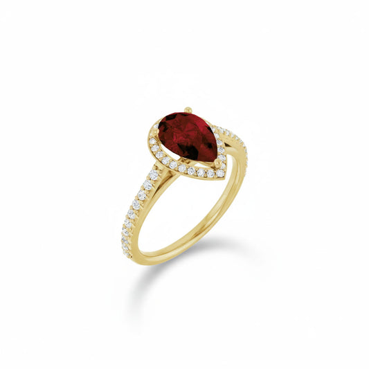 Classic Pear Garnet Halo Ring with Diamond Accents