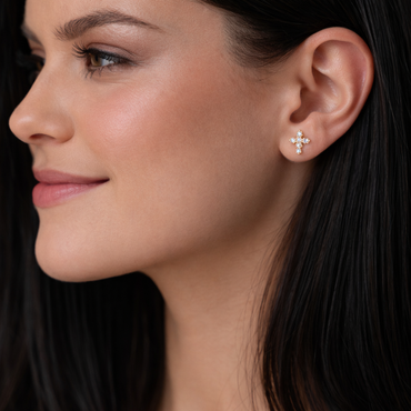 Natural Diamond Cross Earrings in Solid Gold