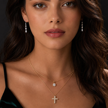 14K Yellow Gold Lab-Grown Diamond Cross Pendant Necklace, 18"
