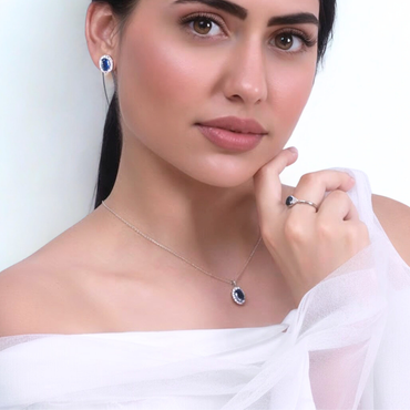 Oval Blue Sapphire Pendant with Diamond Accents