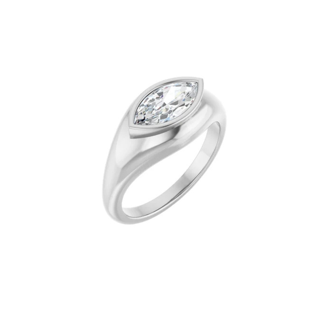 Solid Gold Marquise Solitaire Ring, Elegant 10 x 5 mm Design