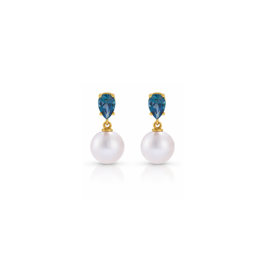 Akoya Pearl Earrings with Natural London Blue Topaz