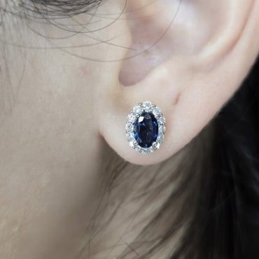 Natural Blue Sapphire & Natural Diamond Earrings