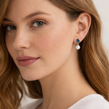 Akoya Pearl Earrings with Natural London Blue Topaz