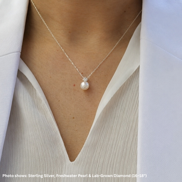 Freshwater Pearl & Lab-Grown Diamond 16-18" Necklace