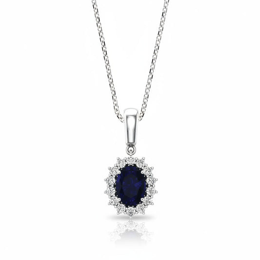 Oval Blue Sapphire Pendant with Diamond Accents