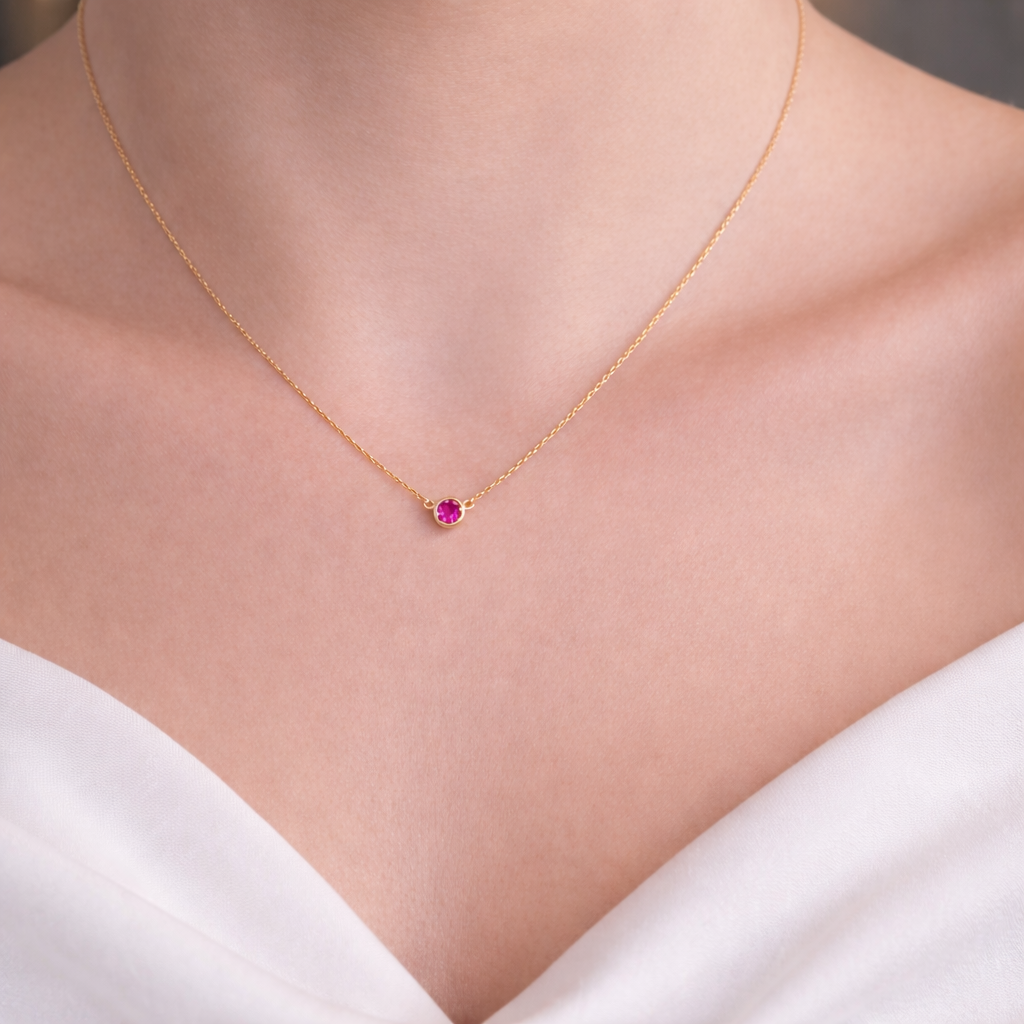 Round Lab-Grown Ruby Solitaire Necklace