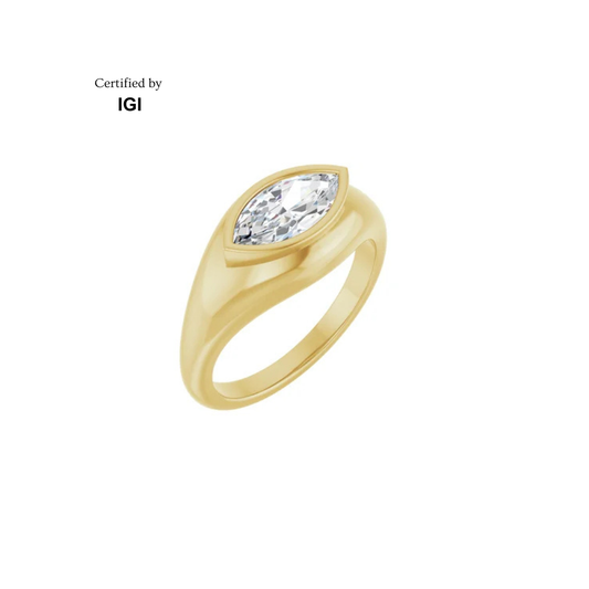 Solid Gold Marquise Solitaire Ring, Elegant 10 x 5 mm Design