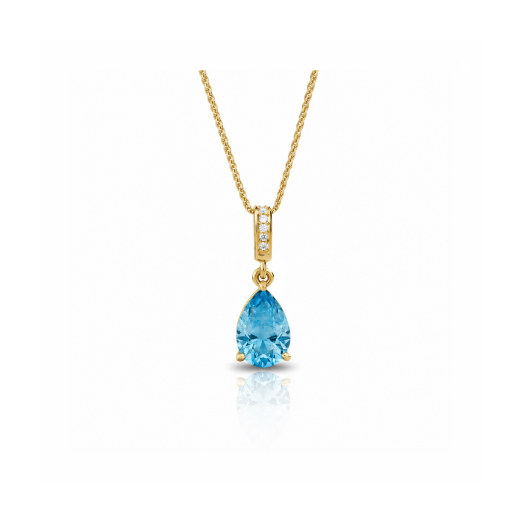 Blue Aquamarine & Diamond Pear Pendant Necklace