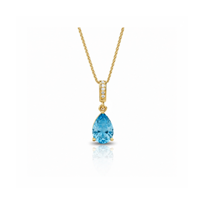 Blue Aquamarine & Diamond Pear Pendant Necklace