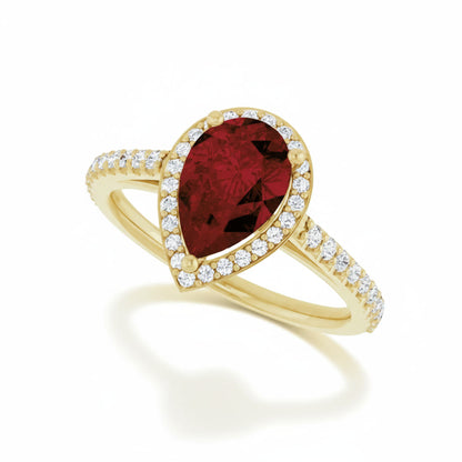 Classic Pear Garnet Halo Ring with Diamond Accents