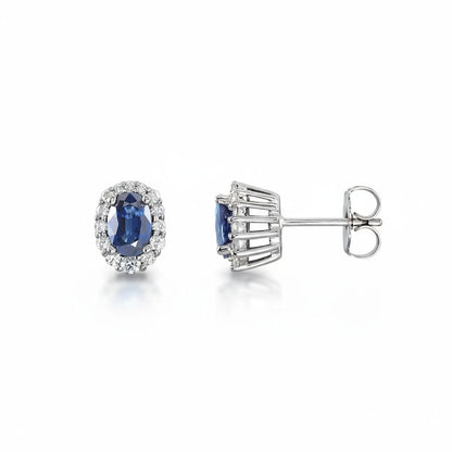 Natural Blue Sapphire & Diamond Earrings