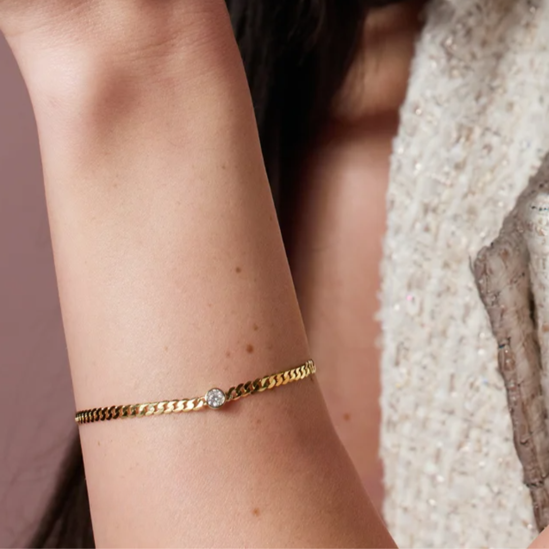 14K Yellow Gold with Natural Diamond Link Bracelet 7"