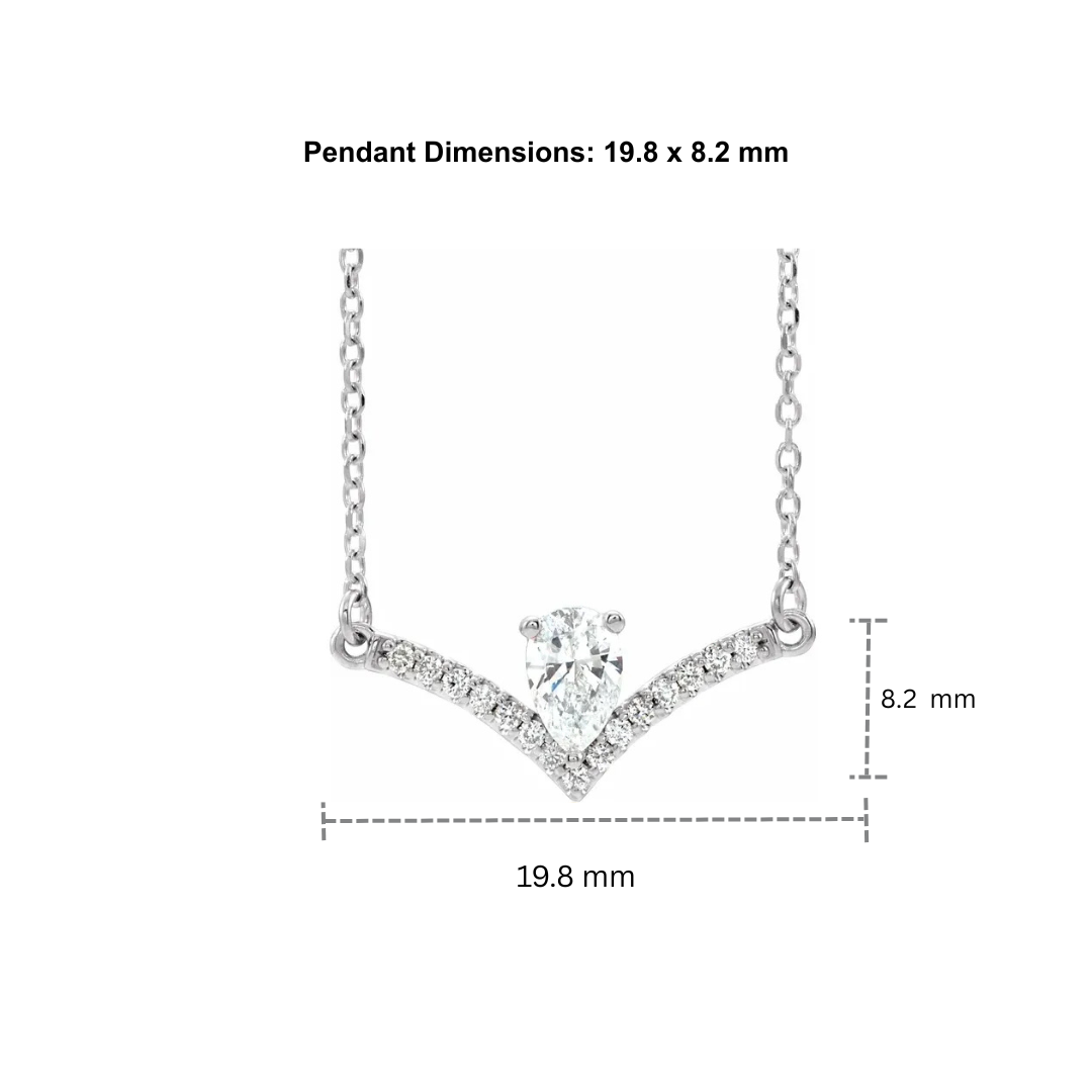 14K Gold Pear Natural Diamond V Bar Necklace