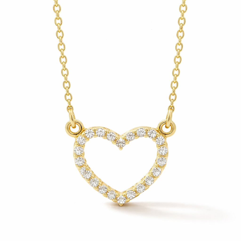 Natural Diamond Petite Heart Necklace in 14K Yellow Gold