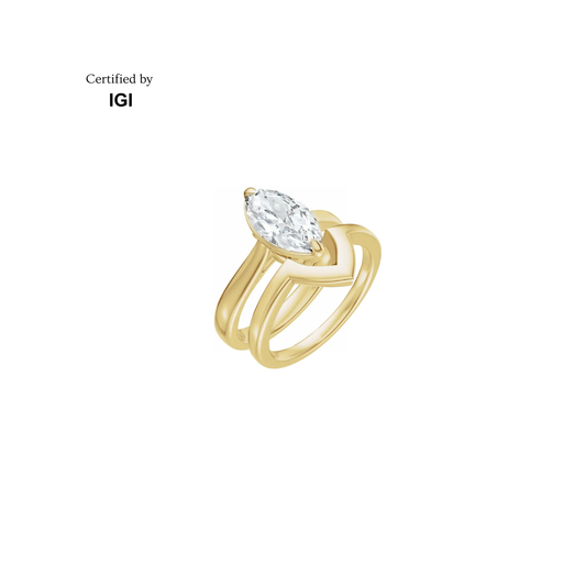 14K Solid Gold Marquise Engagement Ring & Band Set