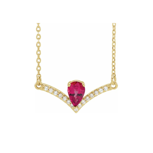 14K Gold Pear Lab-Grown Ruby & Natural Diamond Necklace