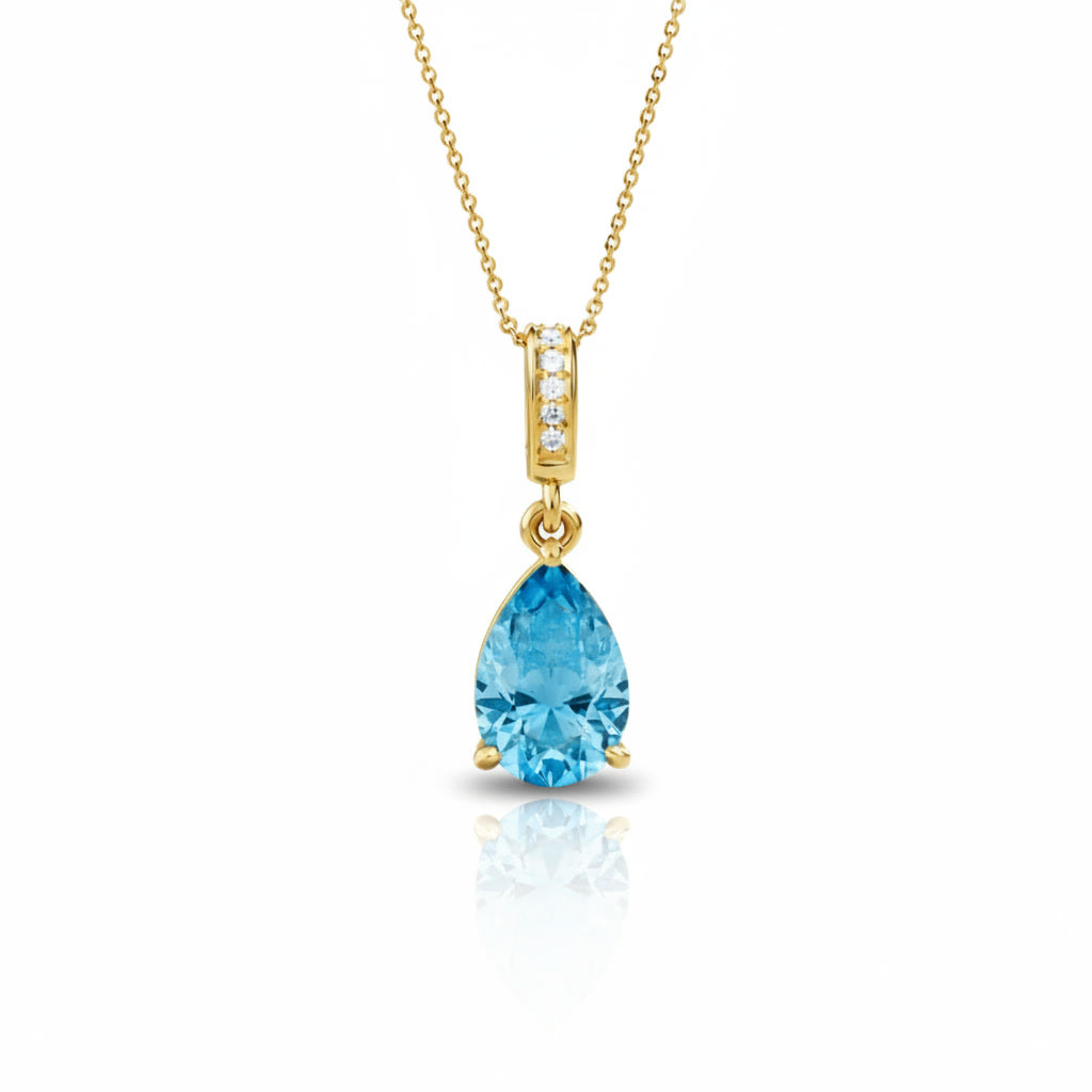 Blue Aquamarine & Diamond Pear Pendant