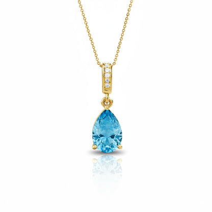 Blue Aquamarine & Diamond Pear Pendant