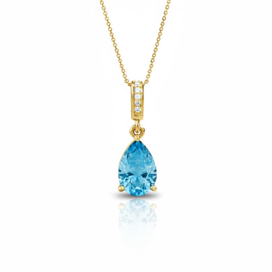 Blue Aquamarine & Diamond Pear Pendant