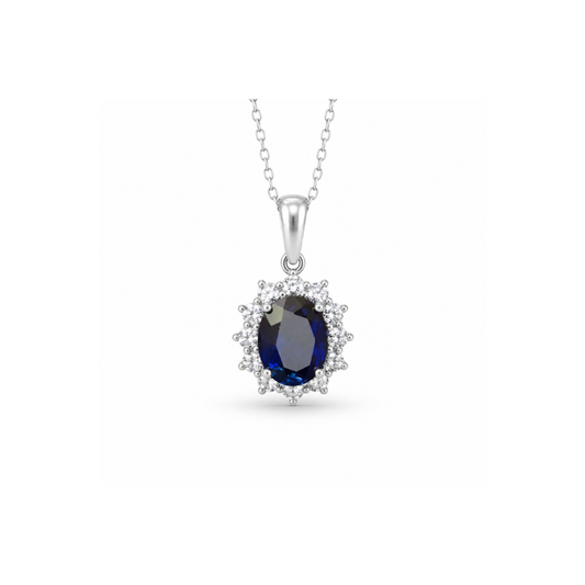 Oval Blue Sapphire & Diamond Accent Necklace Pendant
