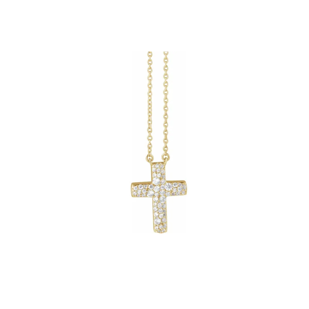 14K Yellow Gold Lab-Grown Diamond Cross Pendant Necklace, 18"