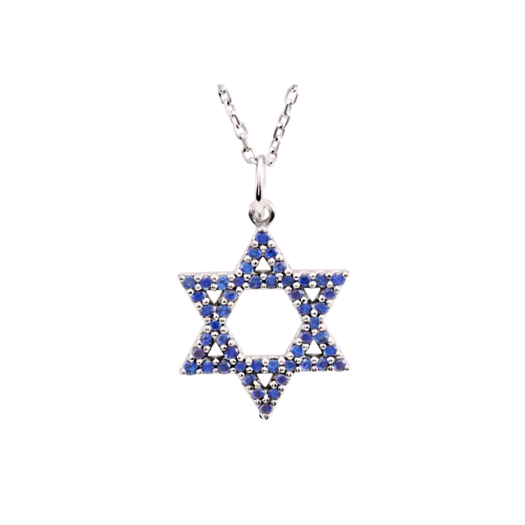14K Gold Natural Blue Sapphire Star of David 16" Necklace