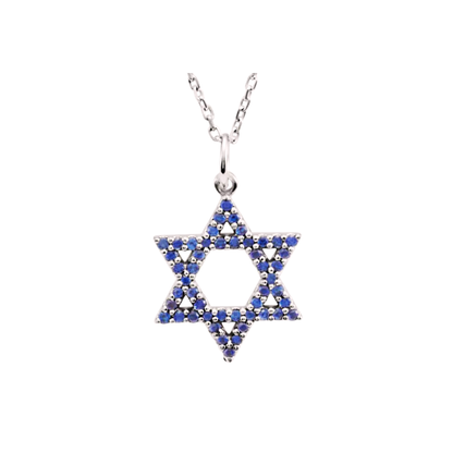 14K Gold Natural Blue Sapphire Star of David 16" Necklace