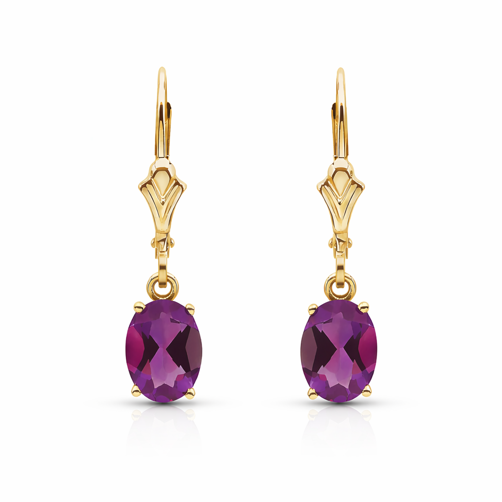 Natural Amethyst Earrings in 14K Yellow Gold