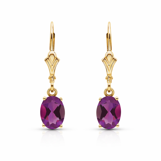 Natural Amethyst Earrings in 14K Yellow Gold