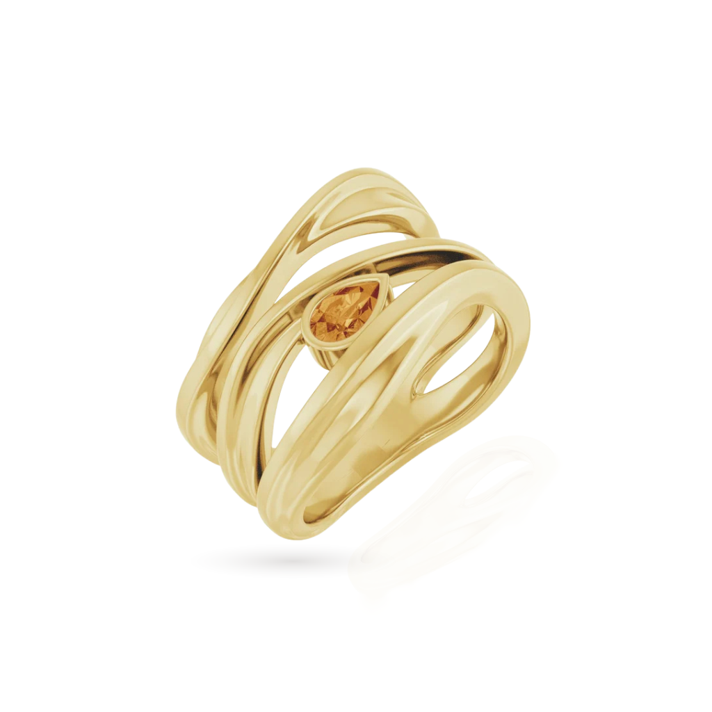 Natural Citrine Pear Ring in Solid Gold