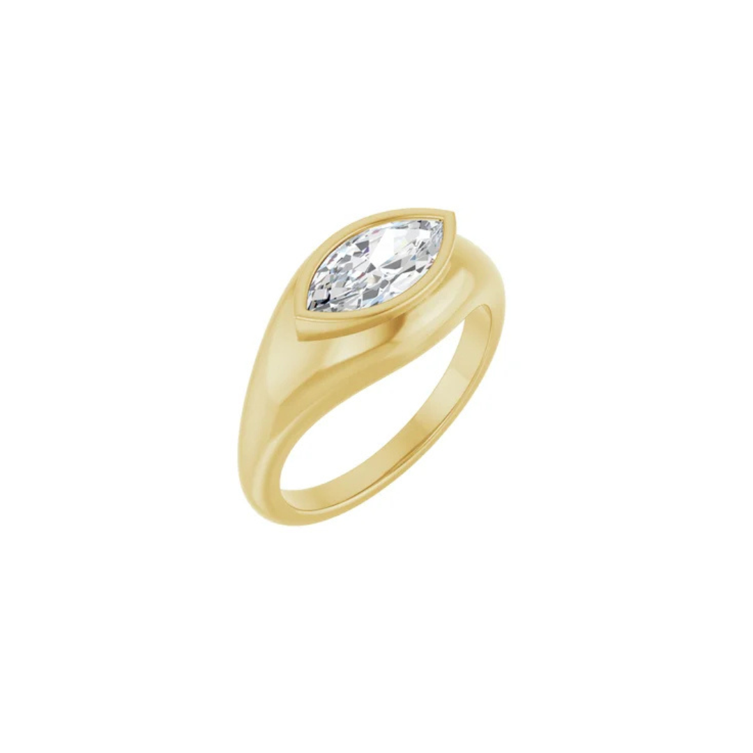 Solid Gold Marquise Solitaire Ring, Elegant 10 x 5 mm Design