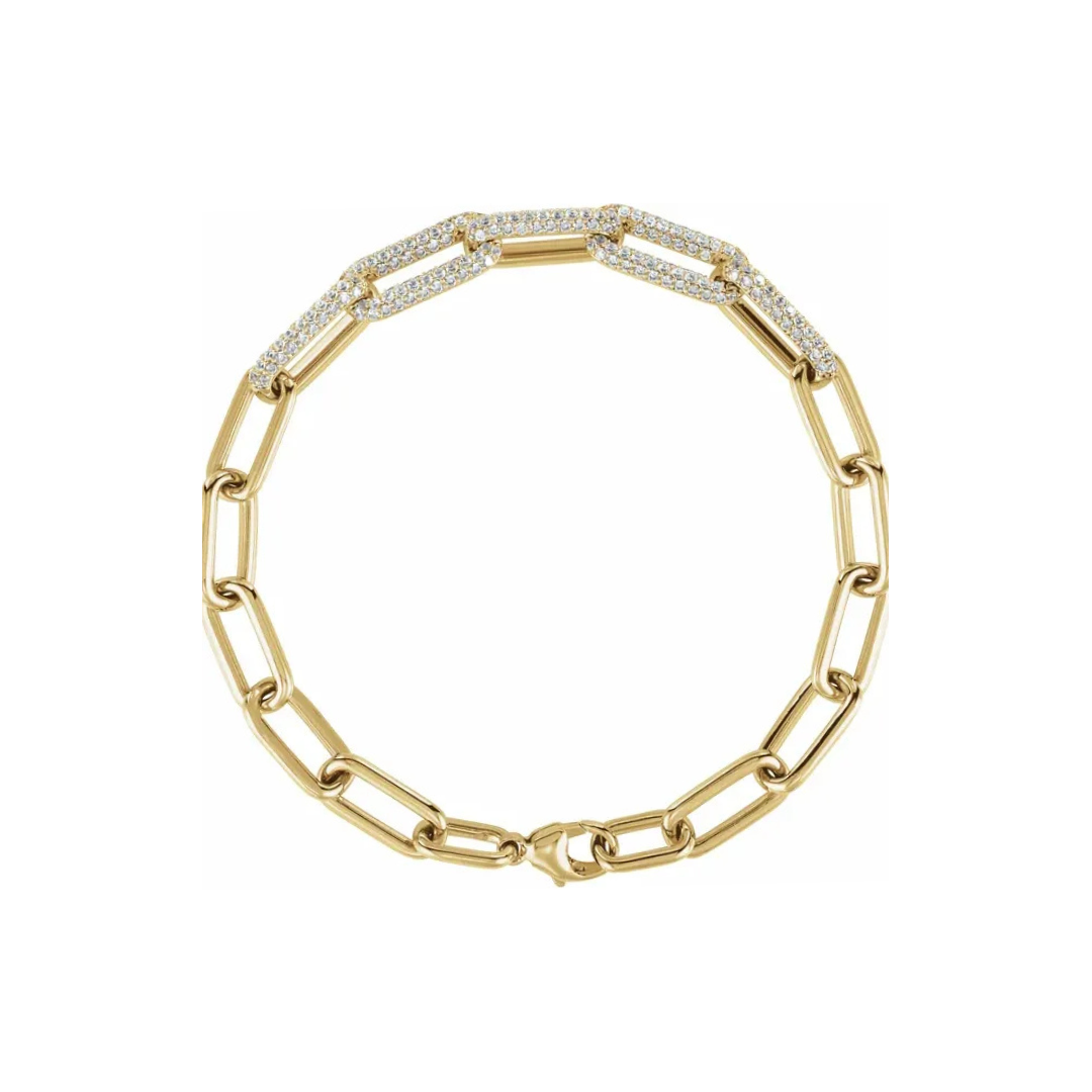 14K Solid Gold 1.5 CTW Lab-Grown Diamond Paperclip-Style 7" Bracelet