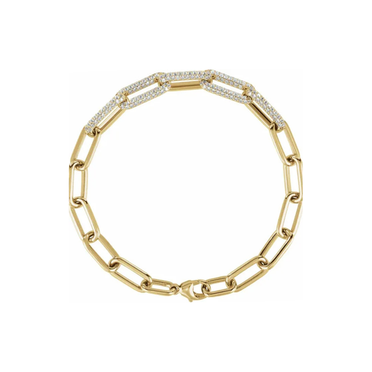 14K Solid Gold 1.5 CTW Lab-Grown Diamond Paperclip-Style 7" Bracelet