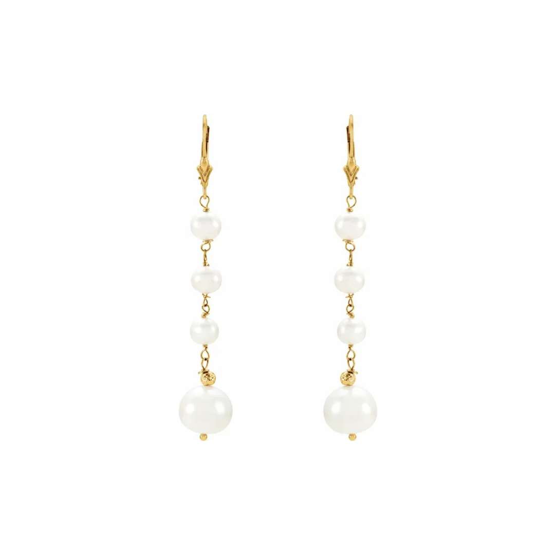14K Yellow Gold Cultured White Freshwater Pearl Earrings