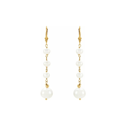 14K Yellow Gold Cultured White Freshwater Pearl Earrings