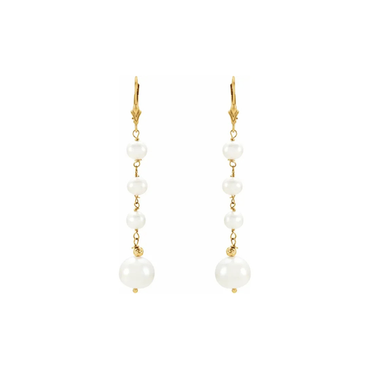 14K Yellow Gold Cultured White Freshwater Pearl Earrings