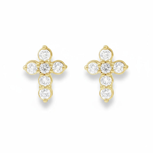 Natural Diamond Cross Earrings in Solid Gold
