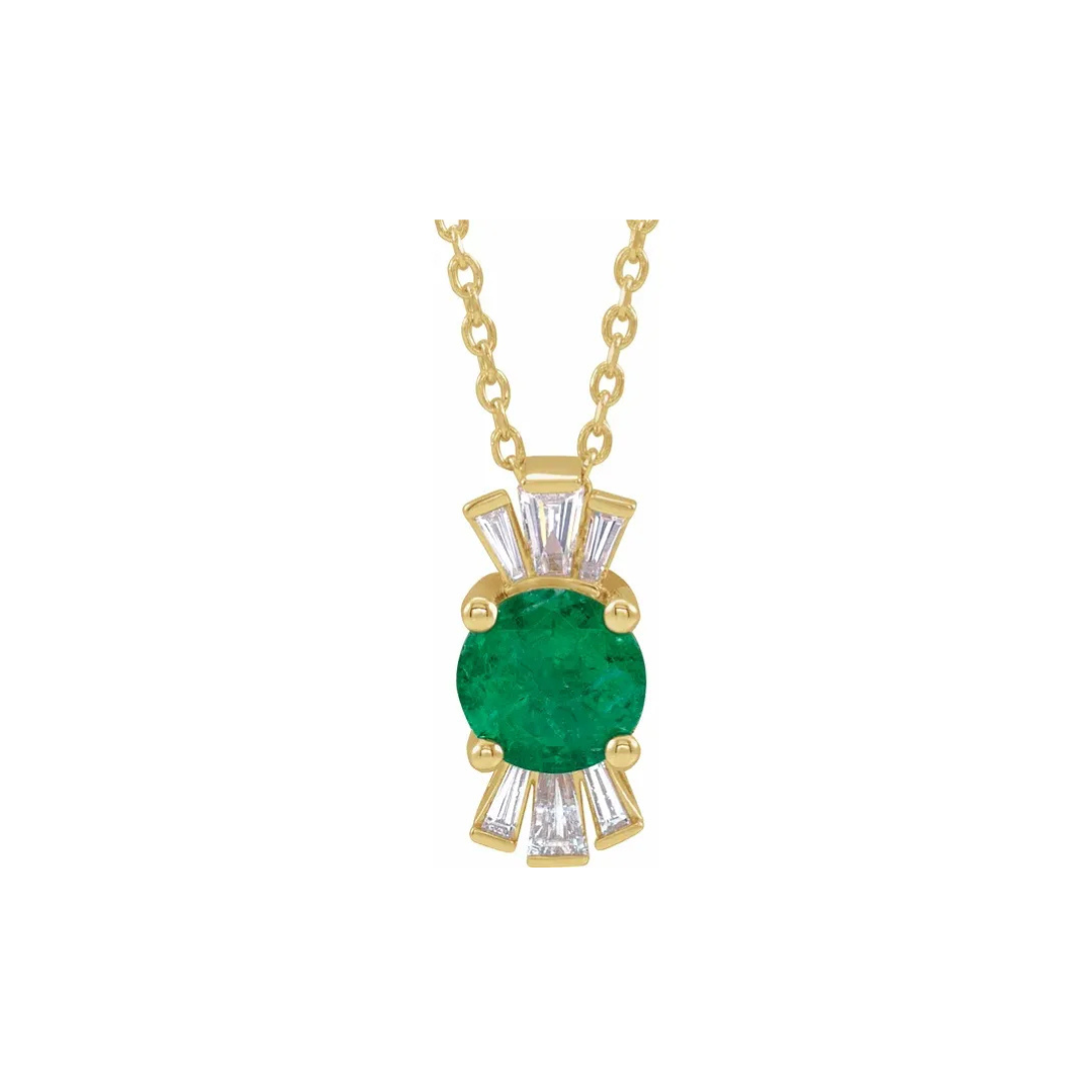 14K Gold Lab-Grown Emerald & 0.16 CTW Natural Diamond Necklace