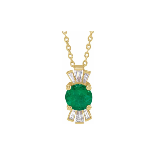 14K Gold Lab-Grown Emerald & 0.16 CTW Natural Diamond Necklace