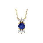 14K Gold Blue Sapphire & Natural Diamond Necklace 16-18