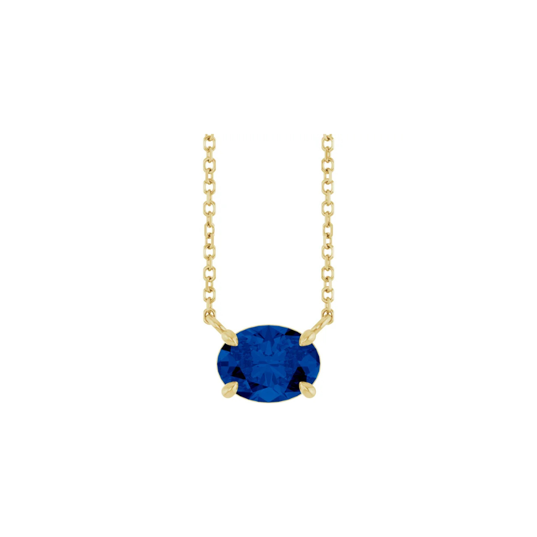 14K Solid Gold Lab-Grown Blue Sapphire 18" Necklace
